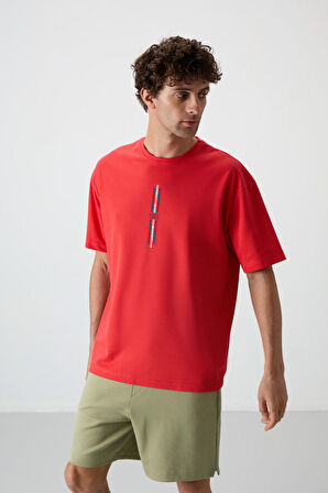 Fiesta Pamuklu Kalın Yüzeyi Dokulu Oversize Fit  Baskılı Erkek T-Shirt - 88366 | L