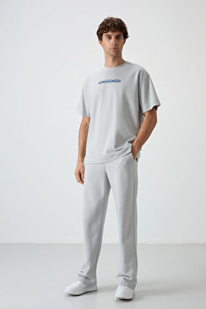 Taş Pamuklu Kalın Yüzeyi Dokulu Oversize Fit  Baskılı Erkek T-Shirt - 88365