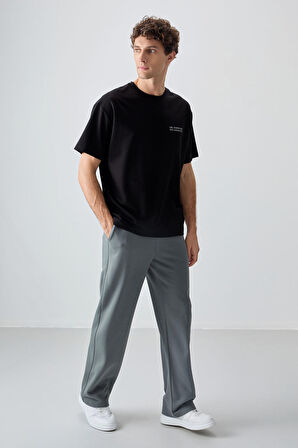 Siyah Pamuklu Kalın Yumuşak Dokulu Oversize Fit Baskılı Erkek T-Shirt - 88375