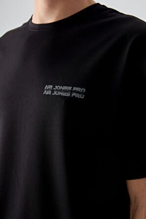 Siyah Pamuklu Kalın Yumuşak Dokulu Oversize Fit Baskılı Erkek T-Shirt - 88375