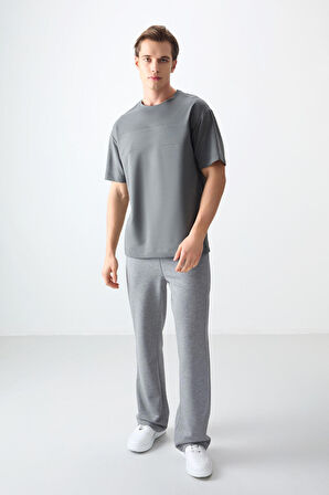 Haki Pamuklu Kalın Yumuşak Dokulu Oversize Fit Basic Erkek T-Shirt - 88378