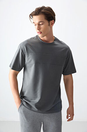 Haki Pamuklu Kalın Yumuşak Dokulu Oversize Fit Basic Erkek T-Shirt - 88378