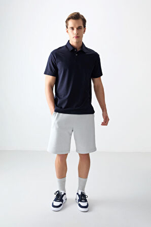 Lacivert Pamuklu Kalın Yumuşak Dokulu Polo Yaka Oversize Fit Basic Erkek T- Shirt - 88381