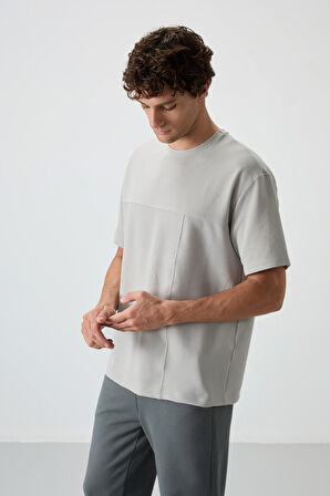 Taş Waffle İnterlok Yüzeyi Dokulu Oversize Fit Basic Erkek T-Shirt - 88380