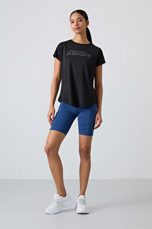 Siyah Polyester Nefes Alan Dokulu İnce Esnek Standart Fit Performans Kadın T-Shirt - 97283