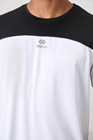 Beyaz Polyester Nefes Alan Dokulu İnce Esnek Standart Fit Erkek Performans T-Shirt - 88386
