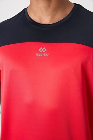 Kırmızı Polyester Nefes Alan Dokulu İnce Esnek Standart Fit Erkek Performans T-Shirt - 88386