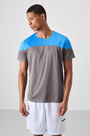Koyu Gri Polyester Nefes Alan Dokulu İnce Esnek Standart Fit Erkek Performans T-Shirt - 88386
