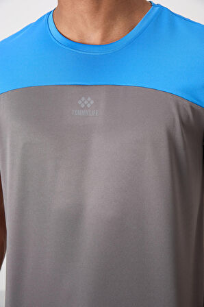 Koyu Gri Polyester Nefes Alan Dokulu İnce Esnek Standart Fit Erkek Performans T-Shirt - 88386