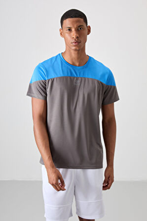 Koyu Gri Polyester Nefes Alan Dokulu İnce Esnek Standart Fit Erkek Performans T-Shirt - 88386