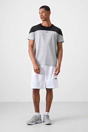 Gri Polyester Nefes Alan Dokulu İnce Esnek Standart Fit Erkek Performans T-Shirt - 88386