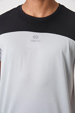 Gri Polyester Nefes Alan Dokulu İnce Esnek Standart Fit Erkek Performans T-Shirt - 88386