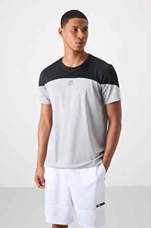 Gri Polyester Nefes Alan Dokulu İnce Esnek Standart Fit Erkek Performans T-Shirt - 88386