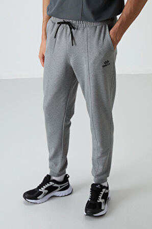 Gri Melanj Pamuklu Yumuşak Dokulu Comfort Fit Nakışlı Erkek Jogger - 82123 | L