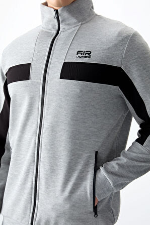 Gri Melanj Yüzeyi Dokulu Standart Fit Nakışlı Erkek Eşofman Takım - 85248