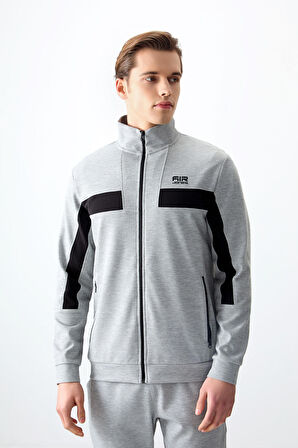 Gri Melanj Yüzeyi Dokulu Standart Fit Nakışlı Erkek Eşofman Takım - 85248