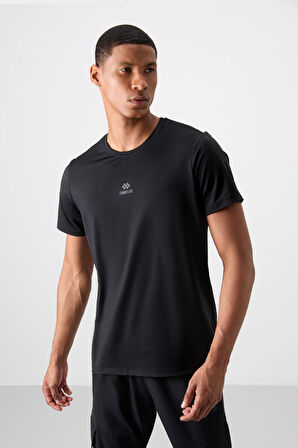 Siyah Polyester Nefes Alan Dokulu İnce Esnek Standart Fit Erkek Performans T-Shirt - 88387