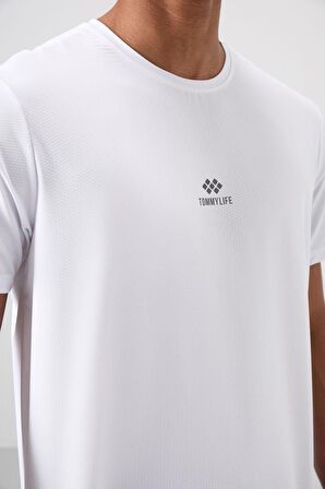 Tommy Life Beyaz Polyester Nefes Alan Dokulu İnce Esnek Standart Fit Erkek Performans T-Shirt - 88387