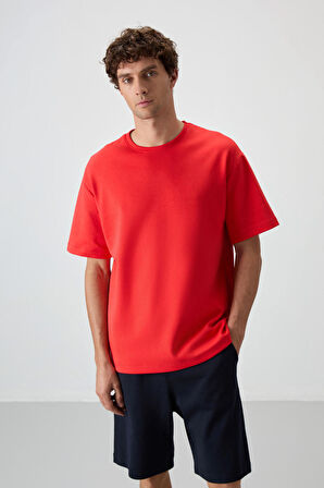 Fiesta - Lacivert Pamuklu Kalın Yumuşak Dokulu Oversize Fit Basic Erkek Şort Takım - 85249