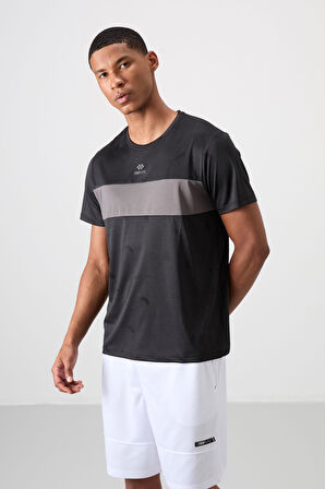 Siyah Polyester Nefes Alan Jakarlı İnce Esnek Standart Fit Erkek Performans T-Shirt - 88398