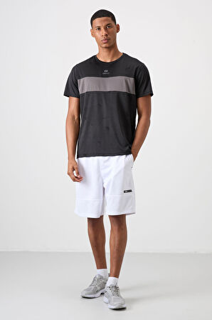 Siyah Polyester Nefes Alan Jakarlı İnce Esnek Standart Fit Erkek Performans T-Shirt - 88398
