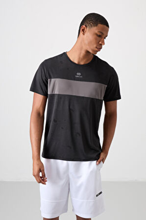 Siyah Polyester Nefes Alan Jakarlı İnce Esnek Standart Fit Erkek Performans T-Shirt - 88398