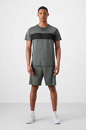 Haki Polyester Nefes Alan Jakarlı İnce Esnek Standart Fit Erkek Performans T-Shirt - 88398