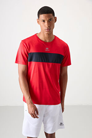 Kırmızı Polyester Nefes Alan Jakarlı İnce Esnek Standart Fit Erkek Performans T-Shirt - 88398
