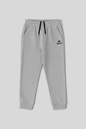 Gri Melanj Standart Fit Manşetli İnce Erkek Çocuk Eşofman Alt - 11205