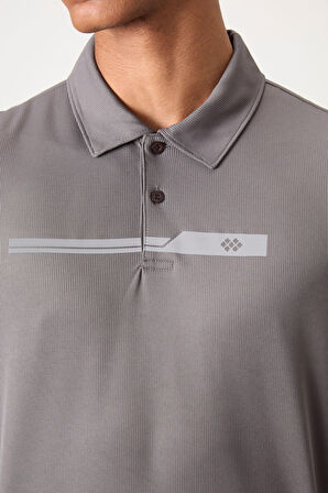 Koyu Gri Polyester Nefes Alan Dokulu İnce Esnek Standart Fit Polo Yaka Erkek Performans T-Shirt - 88393