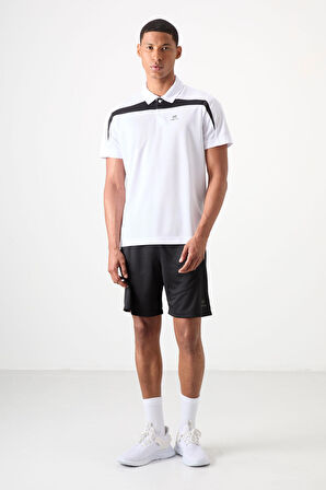 Beyaz Polyester Nefes Alan Dokulu İnce Esnek Standart Fit Polo Yaka Erkek Performans T-Shirt - 88392