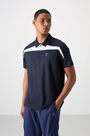 Lacivert Polyester Nefes Alan Dokulu İnce Esnek Standart Fit Polo Yaka Erkek Performans T-Shirt - 88392