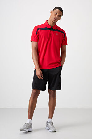 Kırmızı Polyester Nefes Alan Dokulu İnce Esnek Standart Fit Polo Yaka Erkek Performans T-Shirt - 88392