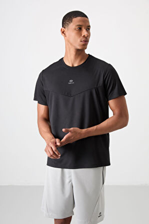 Siyah Polyester Nefes Alan Dokulu İnce Esnek Standart Fit Erkek Performans T-Shirt - 88391
