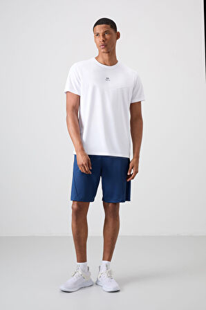 Beyaz Polyester Nefes Alan Dokulu İnce Esnek Standart Fit Erkek Performans T-Shirt - 88391