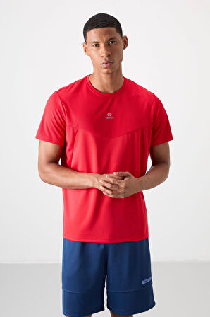 Kırmızı Polyester Nefes Alan Dokulu İnce Esnek Standart Fit Erkek Performans T-Shirt - 88391