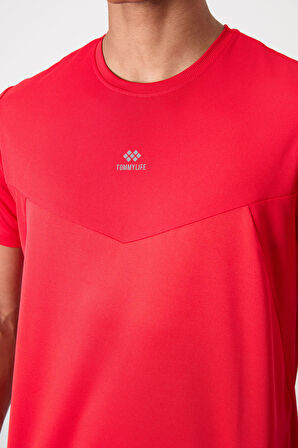 Kırmızı Polyester Nefes Alan Dokulu İnce Esnek Standart Fit Erkek Performans T-Shirt - 88391