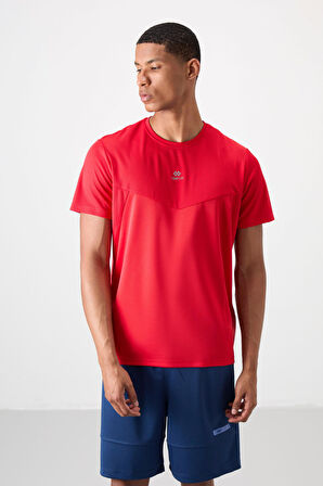 Kırmızı Polyester Nefes Alan Dokulu İnce Esnek Standart Fit Erkek Performans T-Shirt - 88391