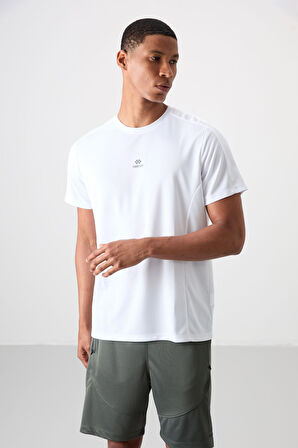 Beyaz Polyester Nefes Alan Dokulu İnce Esnek Standart Fit Erkek Performans T-Shirt - 88390