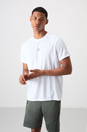 Beyaz Polyester Nefes Alan Dokulu İnce Esnek Standart Fit Erkek Performans T-Shirt - 88390