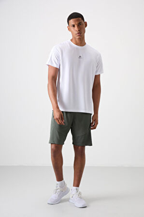 Beyaz Polyester Nefes Alan Dokulu İnce Esnek Standart Fit Erkek Performans T-Shirt - 88390