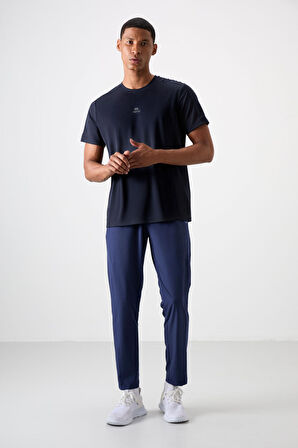 Lacivert Polyester Nefes Alan Dokulu İnce Esnek Standart Fit Erkek Performans T-Shirt - 88390