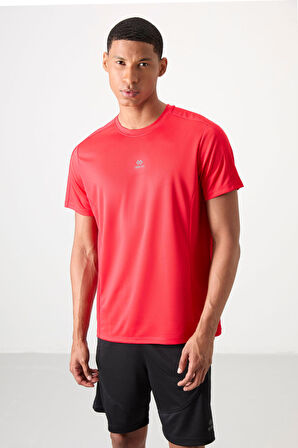 Kırmızı Polyester Nefes Alan Dokulu İnce Esnek Standart Fit Erkek Performans T-Shirt - 88390
