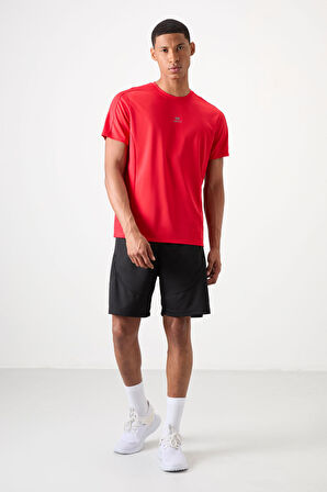 Kırmızı Polyester Nefes Alan Dokulu İnce Esnek Standart Fit Erkek Performans T-Shirt - 88390