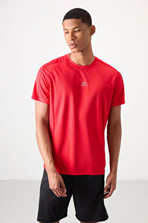 Kırmızı Polyester Nefes Alan Dokulu İnce Esnek Standart Fit Erkek Performans T-Shirt - 88390