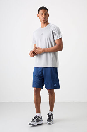 Gri Polyester Nefes Alan Dokulu İnce Esnek Standart Fit Erkek Performans T-Shirt - 88390