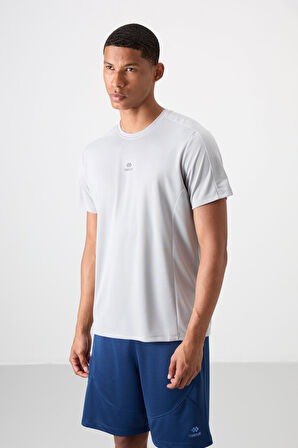 Gri Polyester Nefes Alan Dokulu İnce Esnek Standart Fit Erkek Performans T-Shirt - 88390