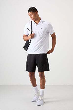 Beyaz Polyester Nefes Alan Dokulu İnce Esnek Standart Fit Polo Yaka Erkek Performans T-Shirt - 88402