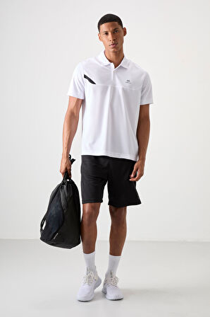 Beyaz Polyester Nefes Alan Dokulu İnce Esnek Standart Fit Polo Yaka Erkek Performans T-Shirt - 88402