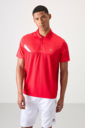Kırmızı Polyester Nefes Alan Dokulu İnce Esnek Standart Fit Polo Yaka Erkek Performans T-Shirt - 88402